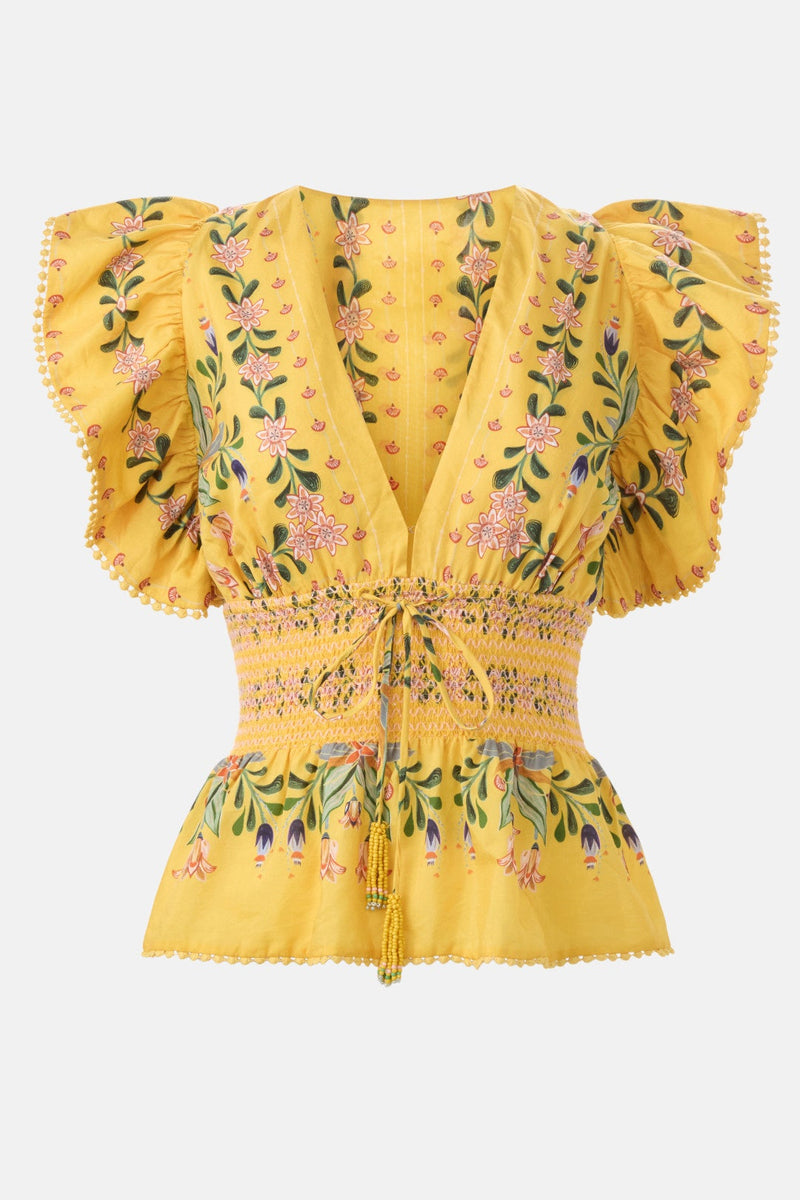 FARM RIO Delicate Flowers Blouse - Yellow SzM