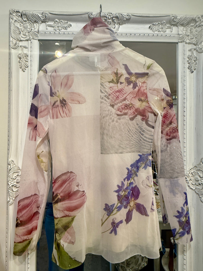 GANNI Tilden Mesh Top - Floral Sz42 NZ14