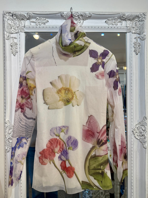 GANNI Tilden Mesh Top - Floral Sz42 NZ14