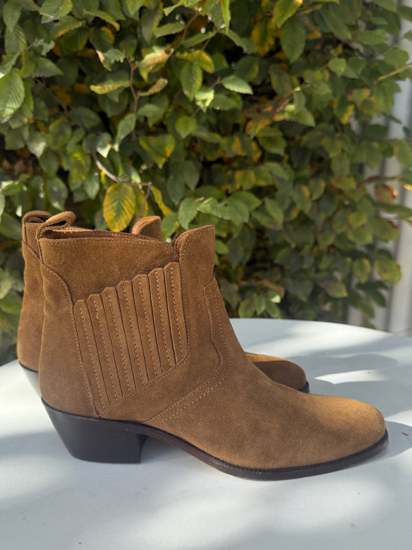 VANESSA BRUNO Suede Cowboy Ankle Boots - Tan  EU38