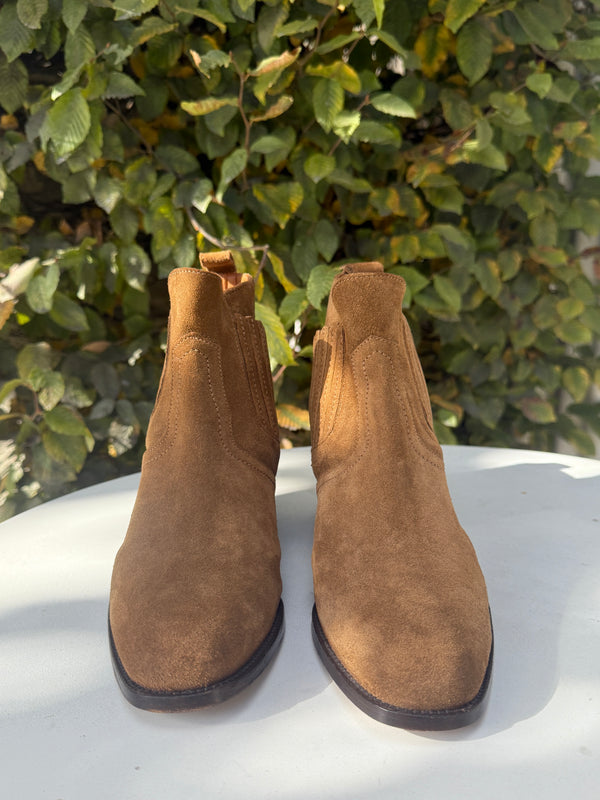 VANESSA BRUNO Suede Cowboy Ankle Boots - Tan  EU38