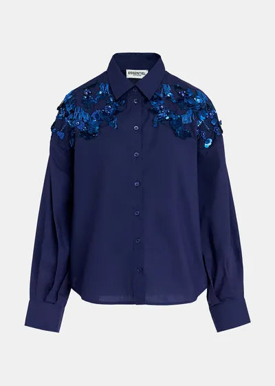 ESSENTIEL ANTWERP Embellished Cotton Shirt - Navy SzM PRE ORDER