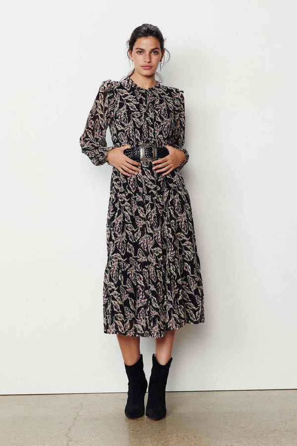 BA&SH Gilda Midi Dress - Black Print Sz1 NZS