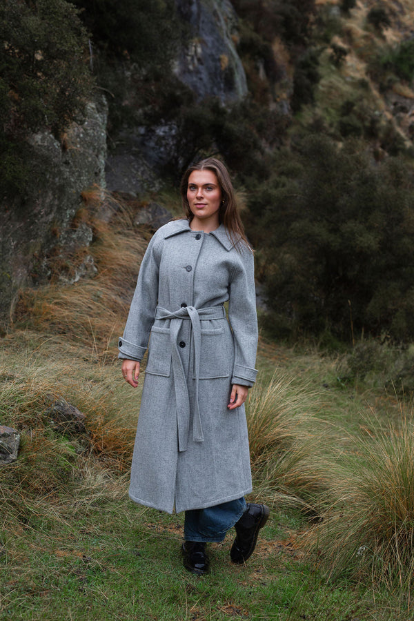 ATÉR Elgin Wool Trench Coat - Grey Marle SzM