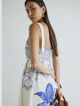 RIVER ISLAND Palm Printed Maxi Dress - Blue SzS
