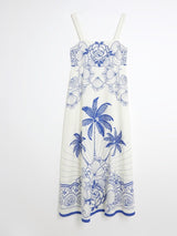 RIVER ISLAND Palm Printed Maxi Dress - Blue SzS