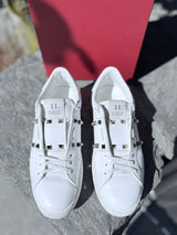 VALENTINO GARAVINI Rockstud Leather Trainers - White & Gold EU40.5