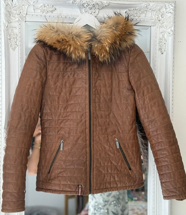 OAKWOOD Leather Down Jacket - Cognac SzS