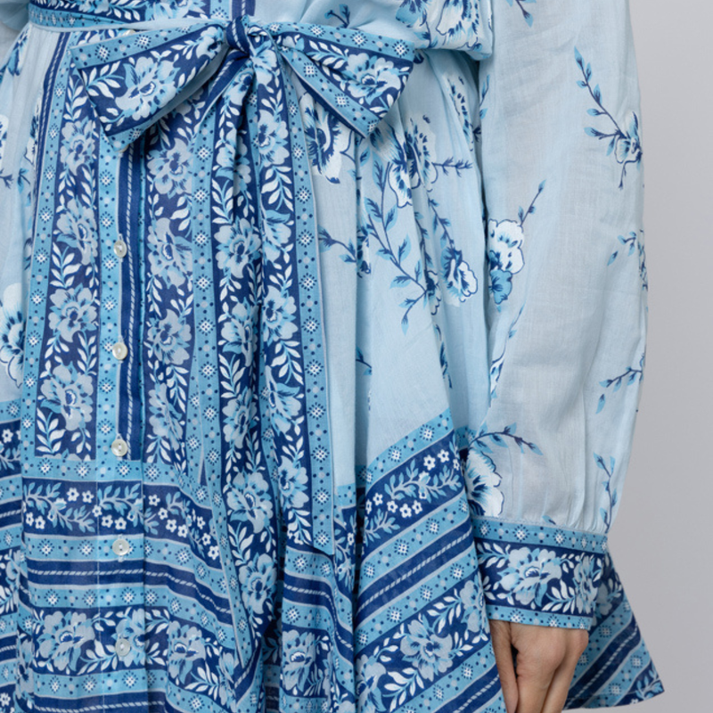 JULIET DUNN Godot Dress - China Blue Cherry Blossom Print SZ2 NZ Medium