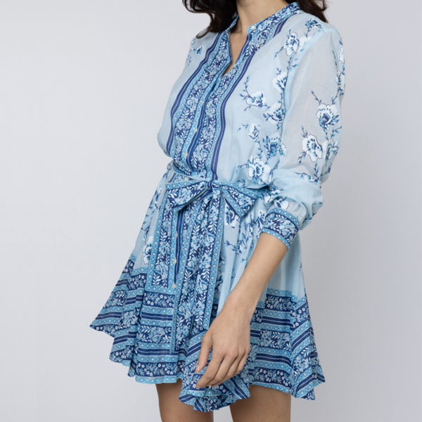 JULIET DUNN Godot Dress - China Blue Cherry Blossom Print SZ2 NZ Medium