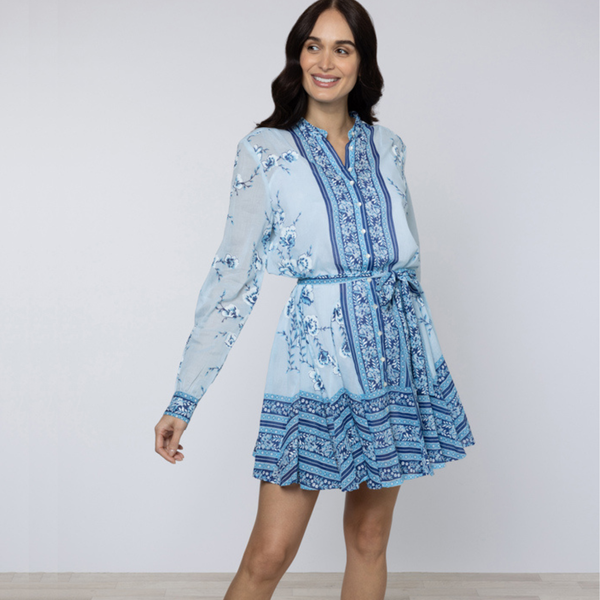 JULIET DUNN Godot Dress - China Blue Cherry Blossom Print SZ2 NZ Medium