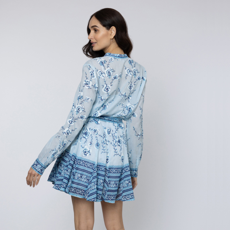 JULIET DUNN Godot Dress - China Blue Cherry Blossom Print SZ2 NZ Medium