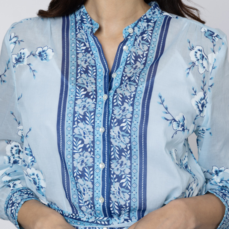 JULIET DUNN Godot Dress - China Blue Cherry Blossom Print SZ2 NZ Medium