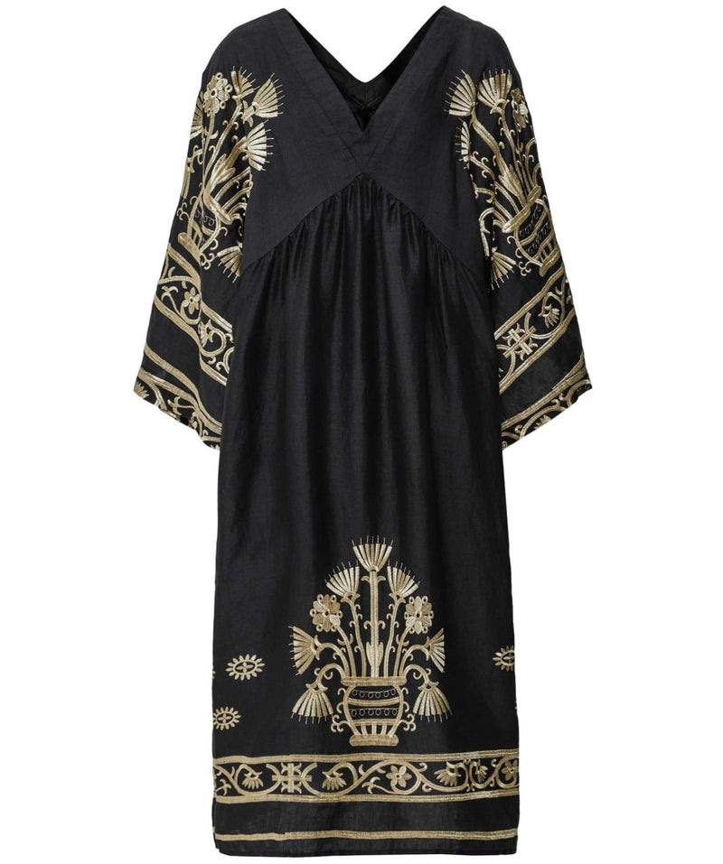 GREEK ARCHAIC KORI Crete Kaftan Dress - Black SzS