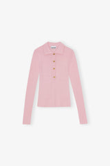 GANNI Knitted Polo Shirt - Pink SzL
