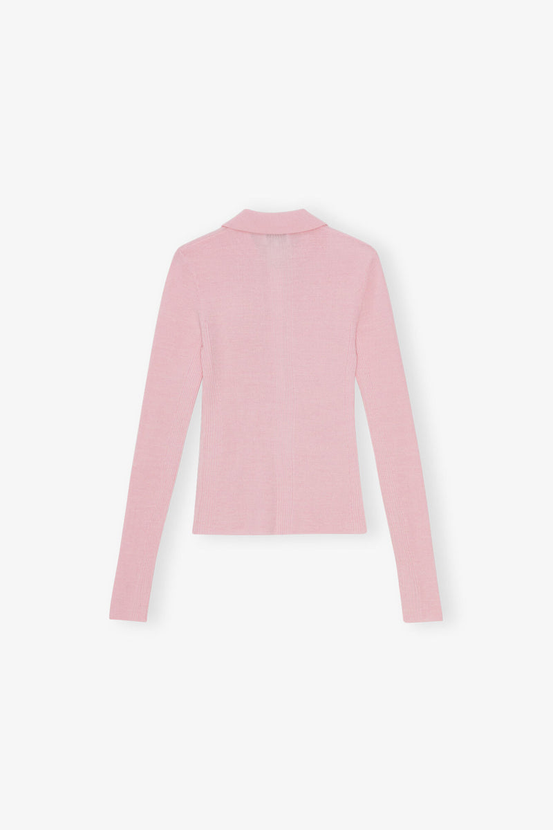 GANNI Knitted Polo Shirt - Pink SzL