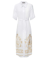 GREEK ARCHAIC KORI Belted Shirt Midi Dress - White SzS