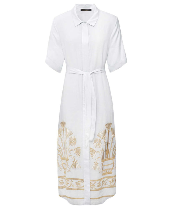 GREEK ARCHAIC KORI Belted Shirt Midi Dress - White SzS