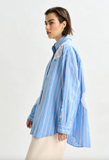 ESSENTIEL ANTWERP Lace Patchwork Shirt - Blue Stripe SzL