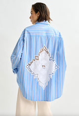 ESSENTIEL ANTWERP Lace Patchwork Shirt - Blue Stripe SzL