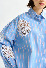 ESSENTIEL ANTWERP Lace Patchwork Shirt - Blue Stripe SzL