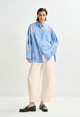 ESSENTIEL ANTWERP Lace Patchwork Shirt - Blue Stripe SzL