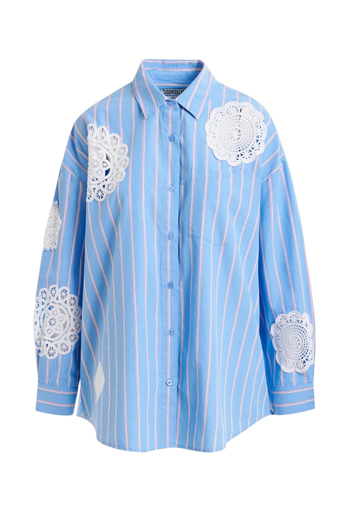 ESSENTIEL ANTWERP Lace Patchwork Shirt - Blue Stripe SzL