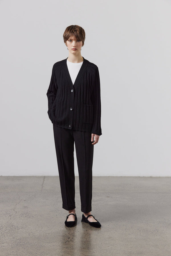 LAING Lizzie Ribbed Cashmere Cardigan - Black SzXS