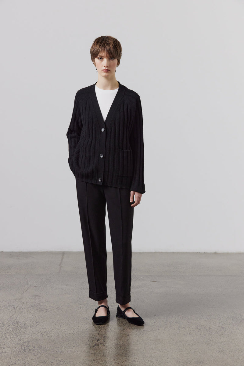 LAING Lizzie Ribbed Cashmere Cardigan - Black SzXS