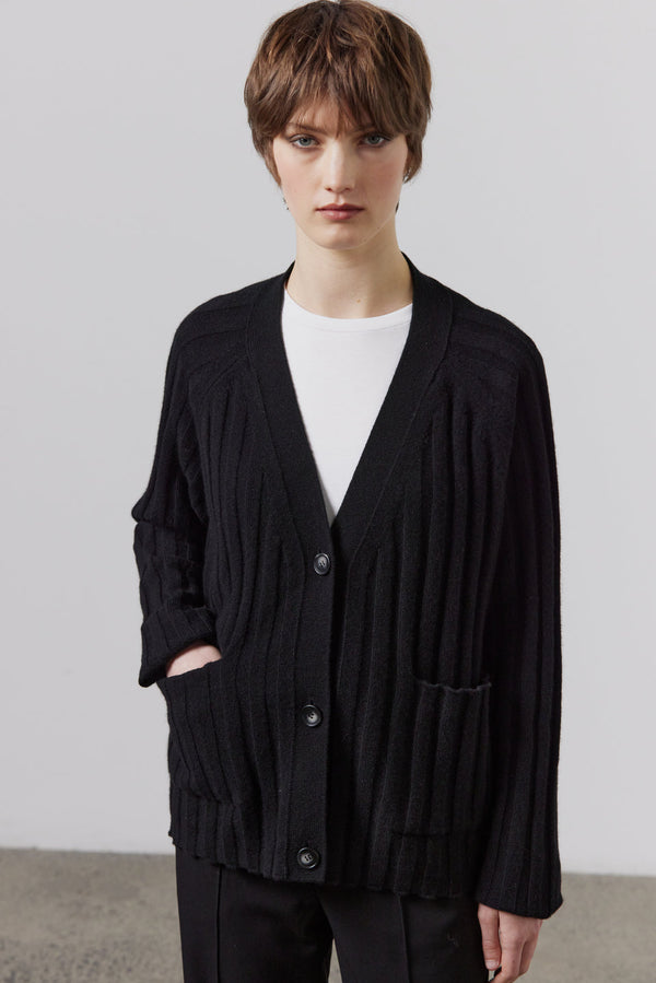 LAING Lizzie Ribbed Cashmere Cardigan - Black SzXS