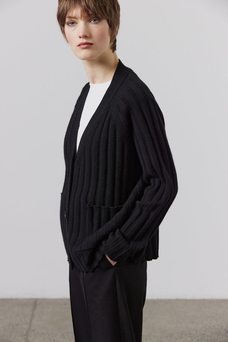 LAING Lizzie Ribbed Cashmere Cardigan - Black SzXS