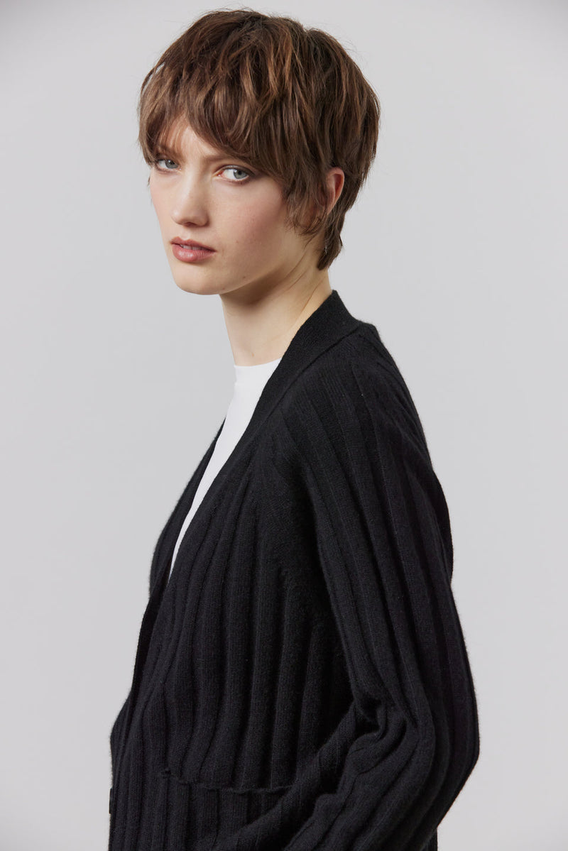 LAING Lizzie Ribbed Cashmere Cardigan - Black SzXS