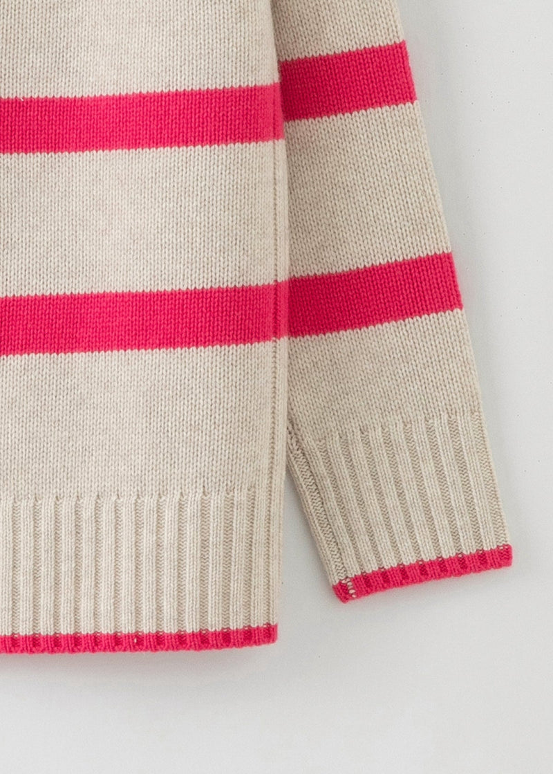 ALEGER N.327 Multi Stripe V Neck - Pink Flash SzXS