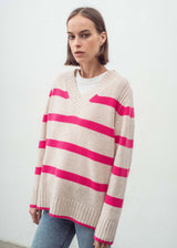 ALEGER N.327 Multi Stripe V Neck - Pink Flash SzXS