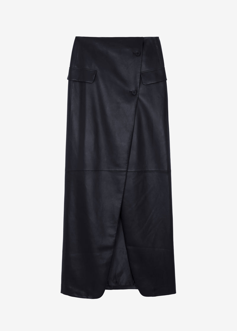 THE FRANKIE SHOP Nan Faux Leather Cross Maxi Skirt - Black SzM