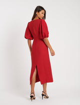 NOBODY'S CHILD Puff Sleeve Midi Dress - Red Sz14