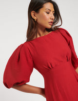 NOBODY'S CHILD Puff Sleeve Midi Dress - Red Sz14