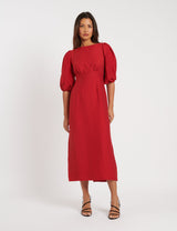 NOBODY'S CHILD Puff Sleeve Midi Dress - Red Sz14