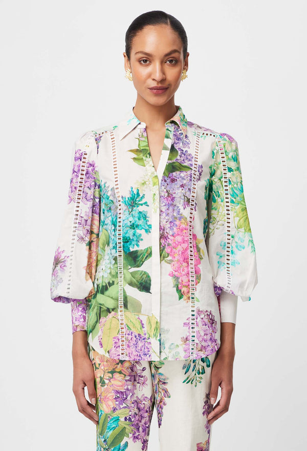 ONCE WAS Swanson Embroidered Cotton Voile Shirt - Wisteria Alba Sz5 NZ16