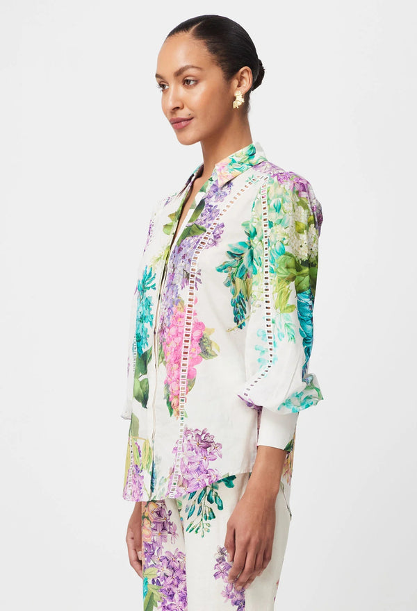 ONCE WAS Swanson Embroidered Cotton Voile Shirt - Wisteria Alba Sz5 NZ16