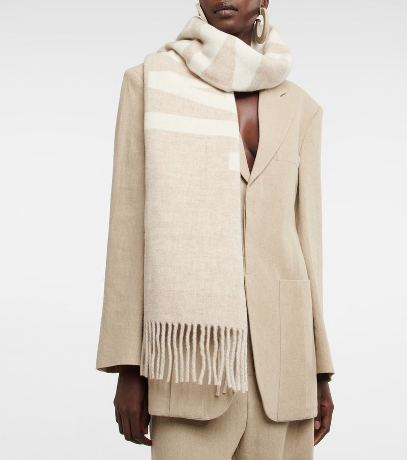 JACQUEMUS Logo Virgin Wool Scarf - Beige