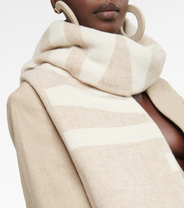 JACQUEMUS Logo Virgin Wool Scarf - Beige