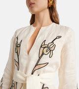 TORY BURCH RRP $1850 Applique Linen Kaftan Dress - Ivory US6 NZ10