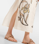 TORY BURCH RRP $1850 Applique Linen Kaftan Dress - Ivory US6 NZ10