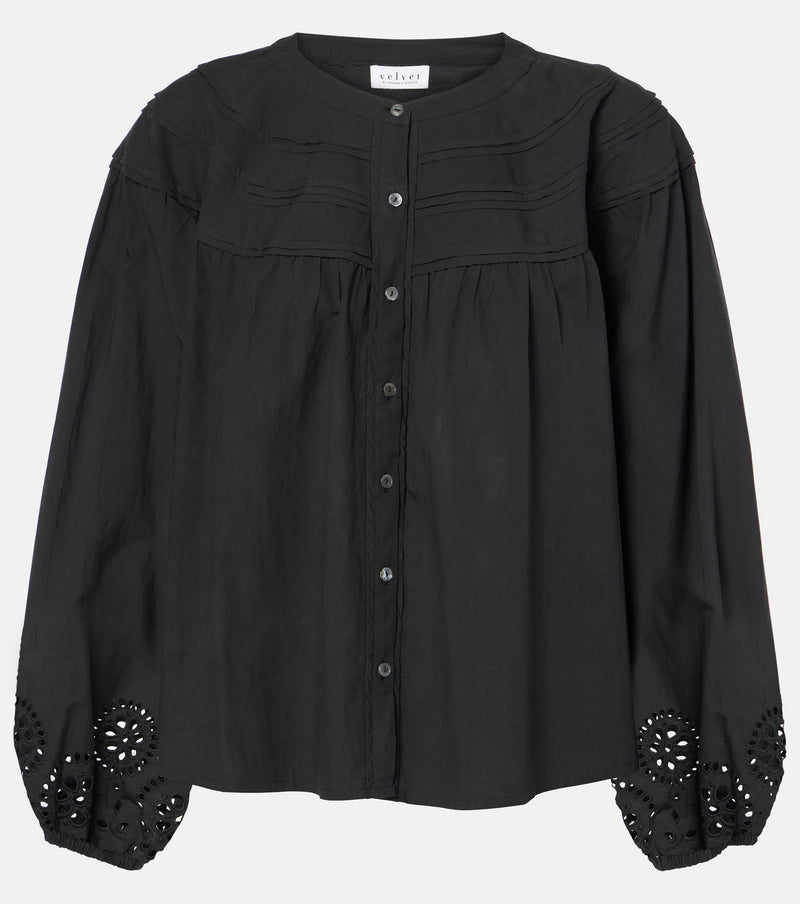 VELVET Carden Broderie Anglaise Cotton Blouse - Black SzS