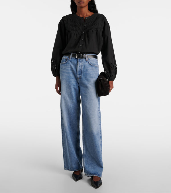 VELVET Carden Broderie Anglaise Cotton Blouse - Black SzS