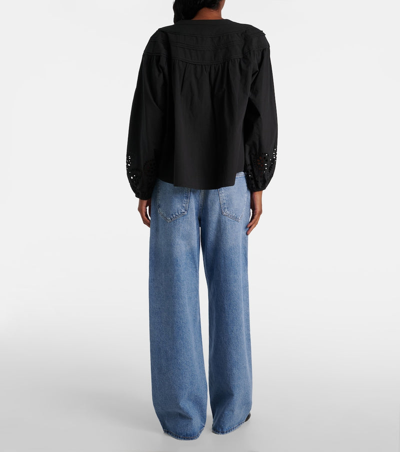 VELVET Carden Broderie Anglaise Cotton Blouse - Black SzS