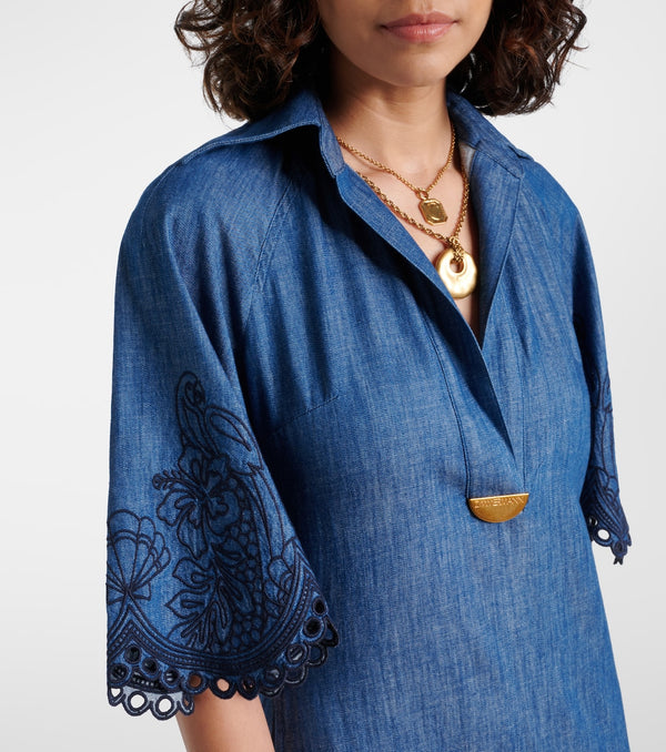ZIMMERMANN Coco Embroidered Denim Dress - Blue Sz3 NZ14