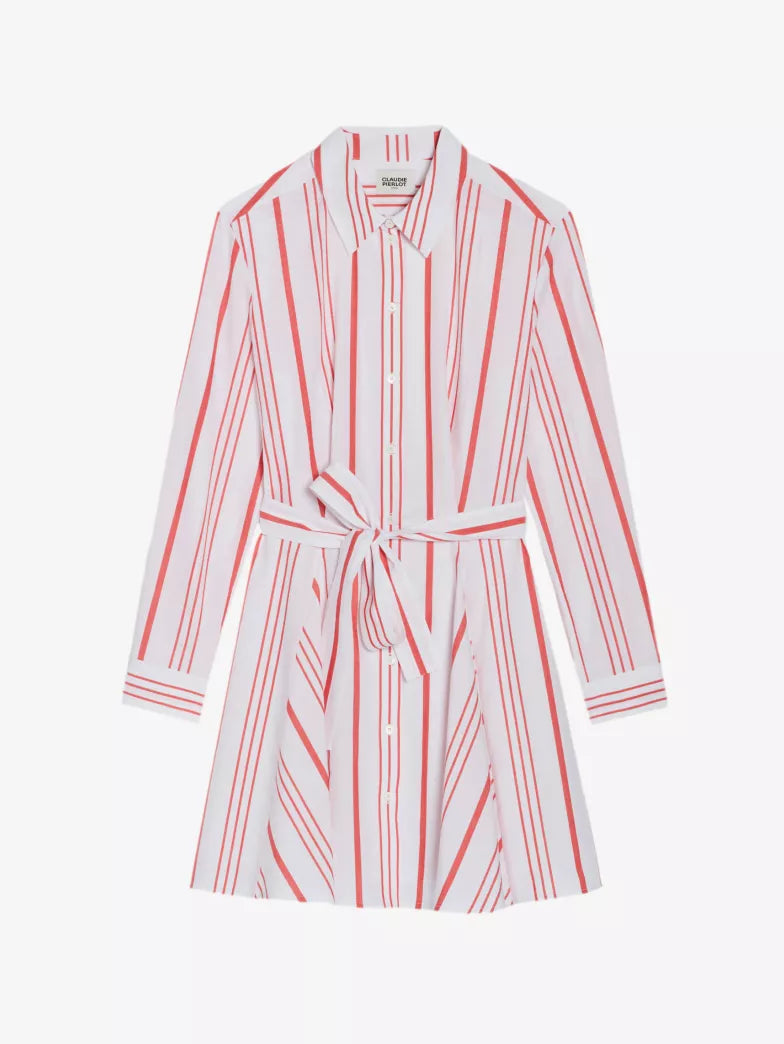 CLAUDIE PIERLOT Mini Shirt Dress - Red Stripe Sz36 NZ8