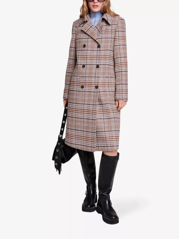 MAJE Checked Double Breasted Coat - Sz38 NZ10